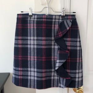 Plaid Wool-Blend Mini Skirt with Ruffle Accent